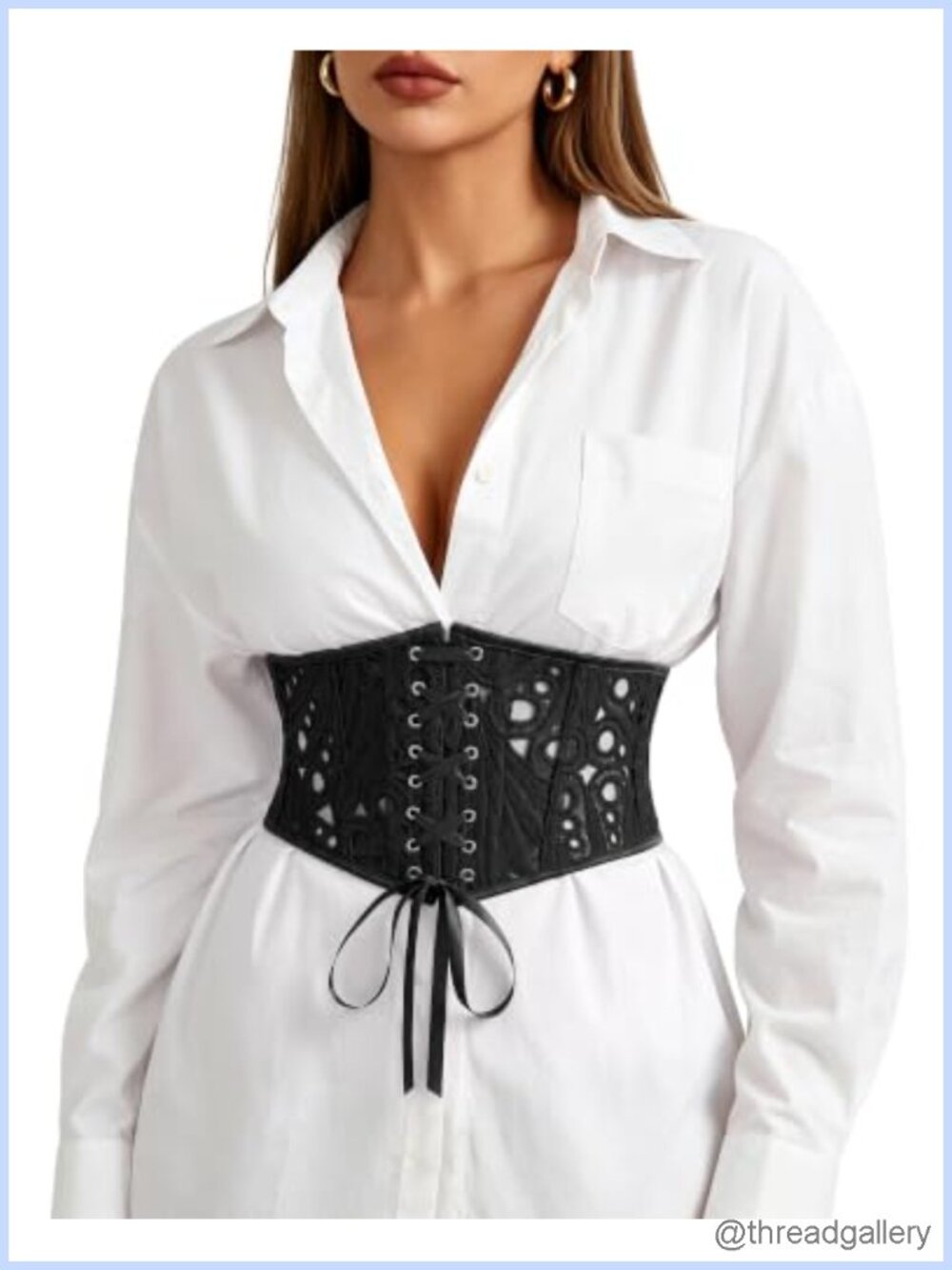 Wide Lace Corset Belt Sheer Floral Waspie Waist Belt for Dress